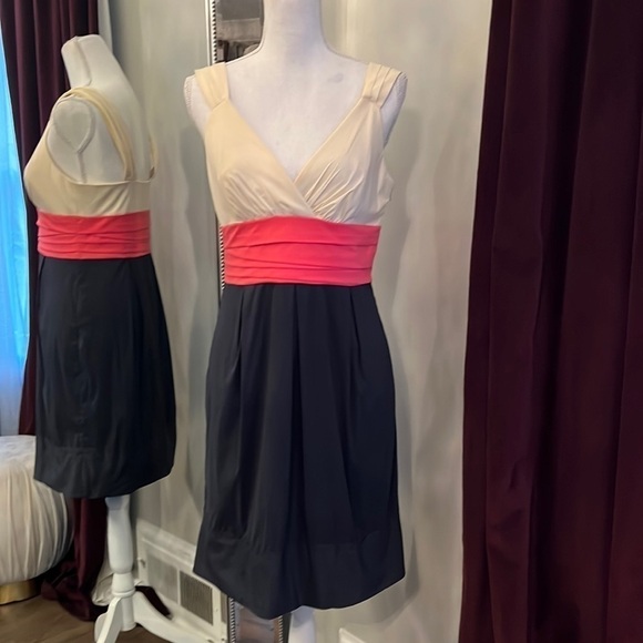 BCBGMAXAZRIA Navy Pink & Cream Colorblock Dress Size 6 - Picture 1 of 11